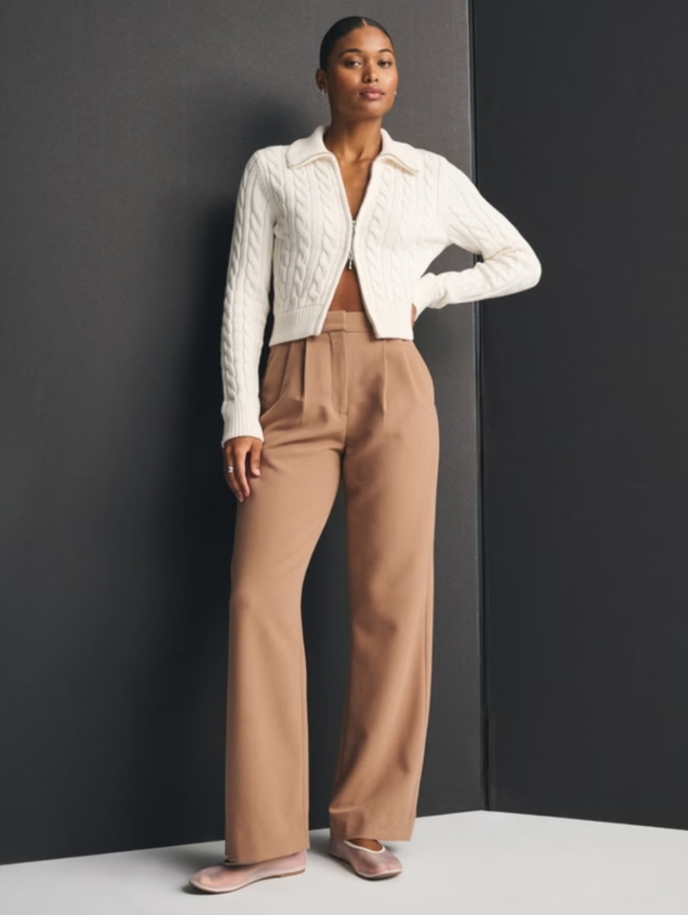 A & F Brown High-Waist Curve Love Sloane Tailored Wide Leg Trousers Womens 27/4L